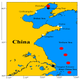 Jellyfish bloom distribution: white dot = moon; red dot = Nomura; black = lion’s mane.